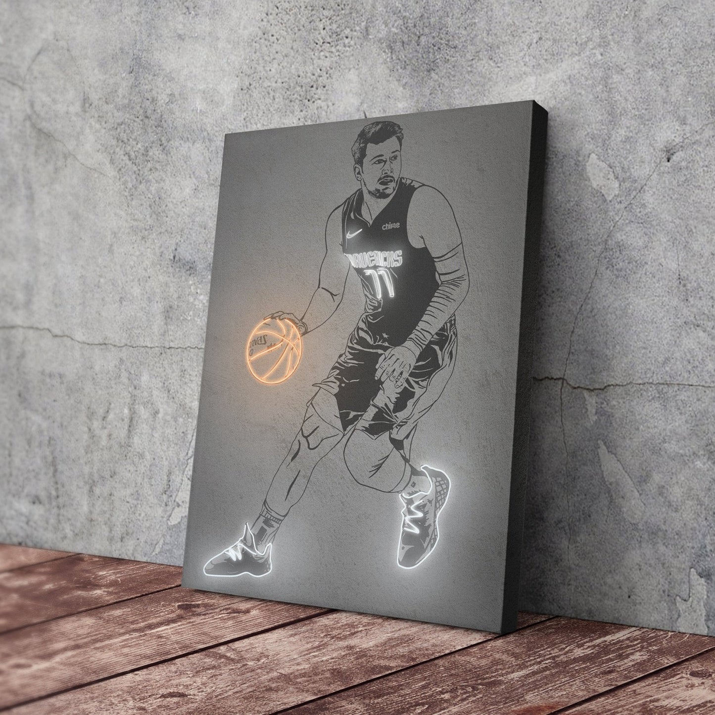 Luka Doncic Neon Canvas Art | Modern Wall Decor for Mavericks Fans