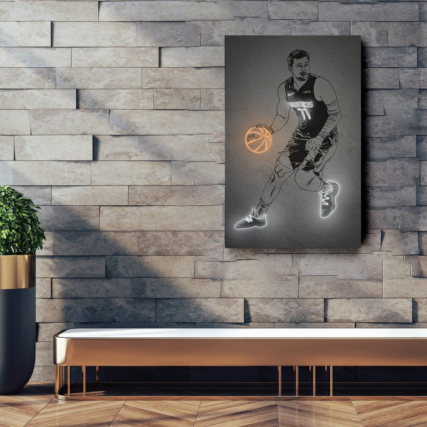 Luka Doncic Neon Canvas Art | Modern Wall Decor for Mavericks Fans
