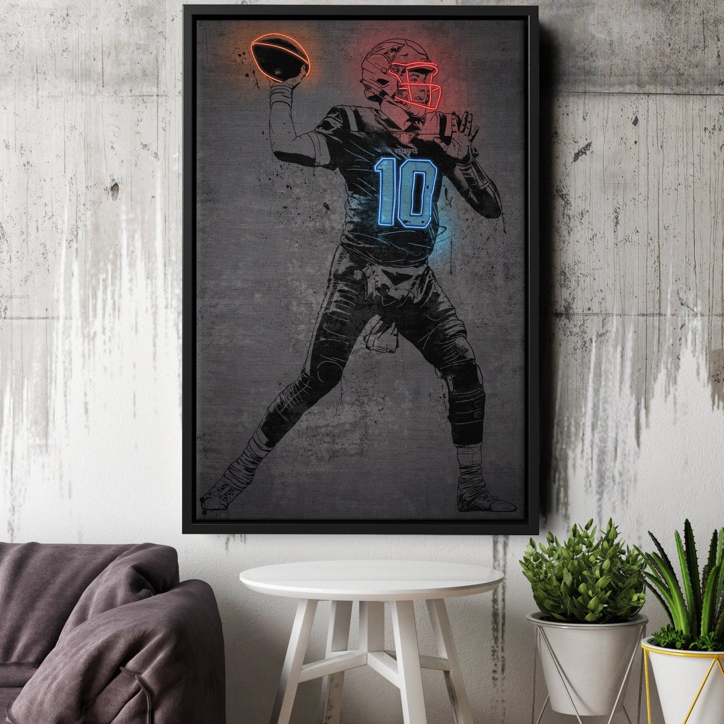 Mac Jones Neon Canvas Art | Modern Wall Decor for Patriots Fans