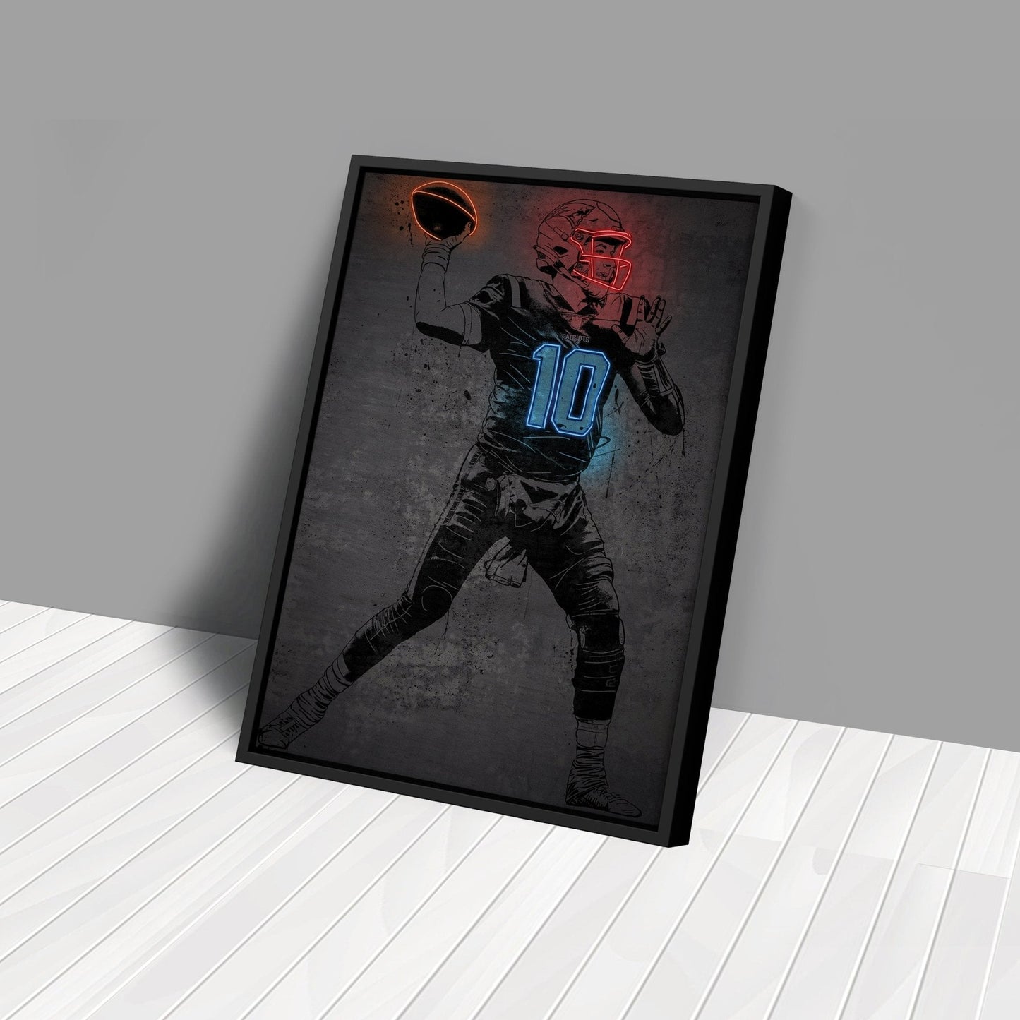 Mac Jones Neon Canvas Art | Modern Wall Decor for Patriots Fans