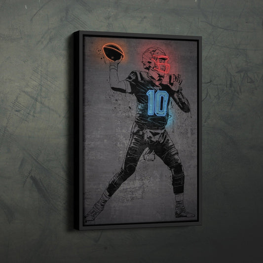 Mac Jones Neon Canvas Art | Modern Wall Decor for Patriots Fans