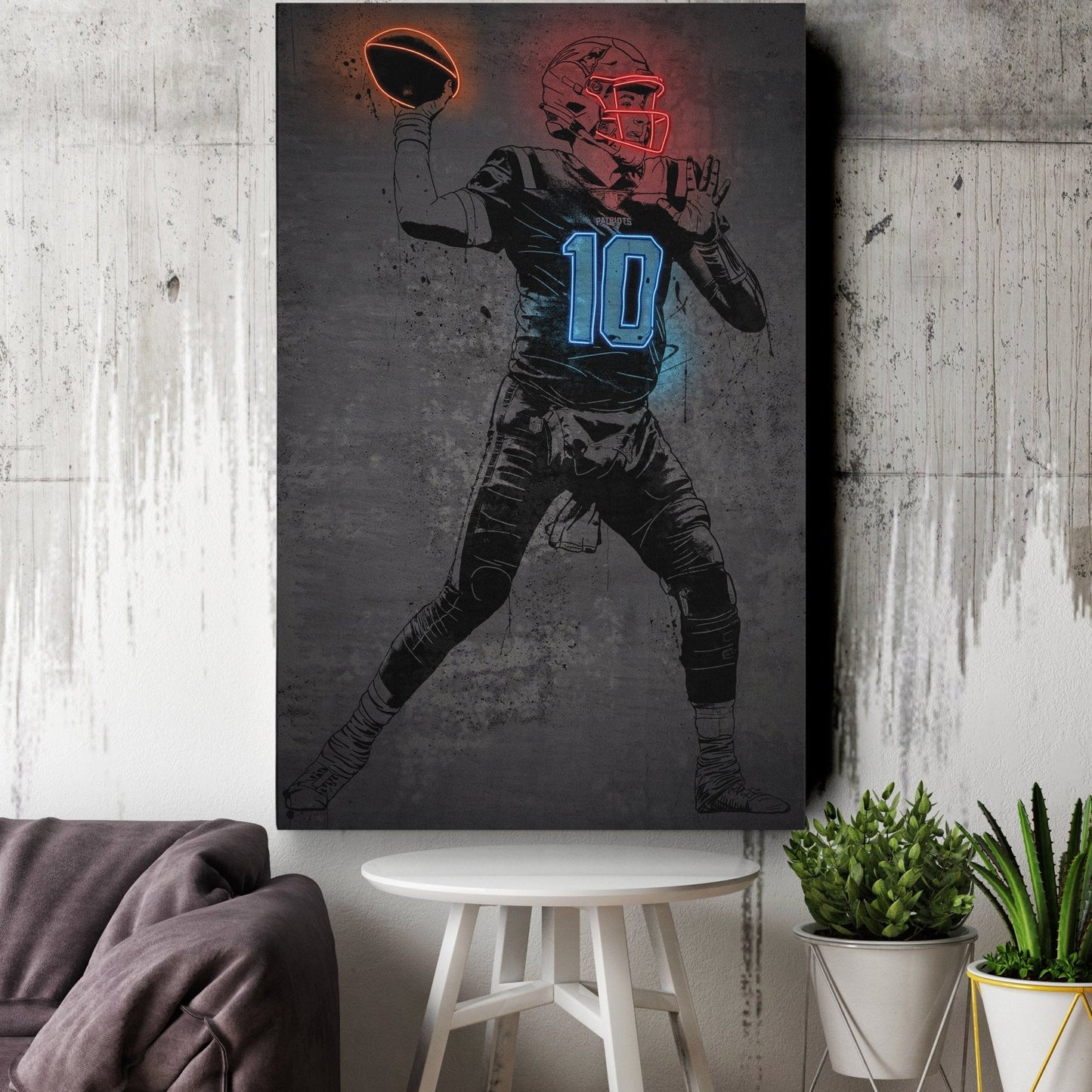 Mac Jones Neon Canvas Art | Modern Wall Decor for Patriots Fans