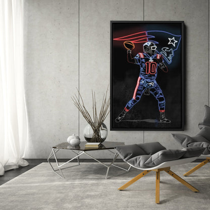 Mac Jones Neon Canvas Art | Patriots Wall Decor