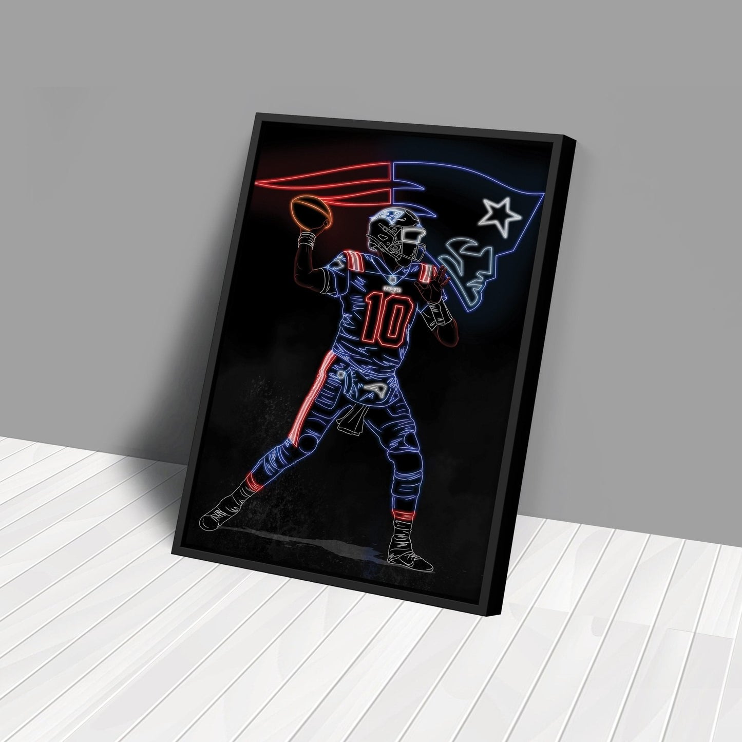 Mac Jones Neon Canvas Art | Patriots Wall Decor