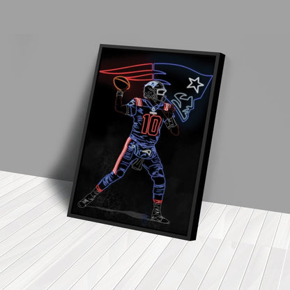 Mac Jones Neon Canvas Art | Patriots Wall Decor