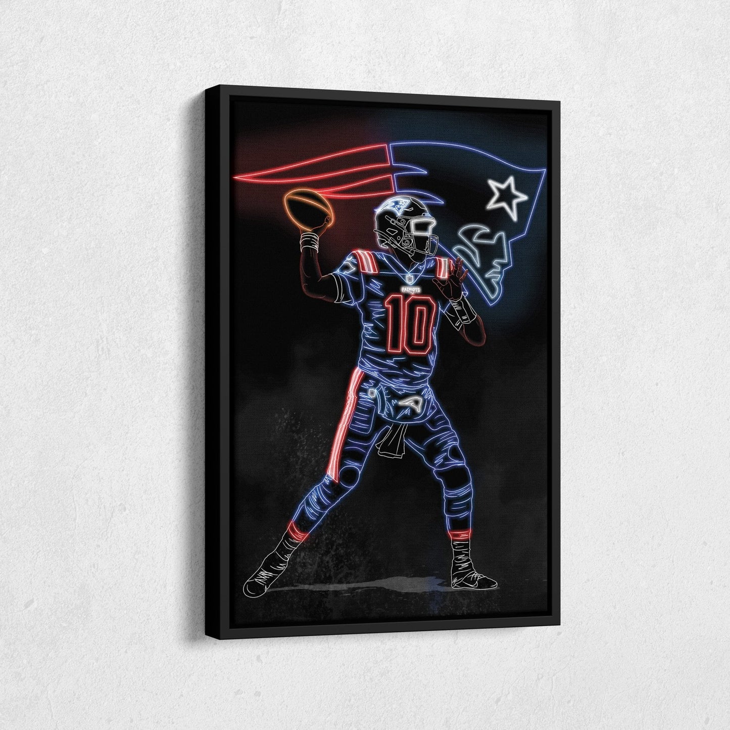 Mac Jones Neon Canvas Art | Patriots Wall Decor