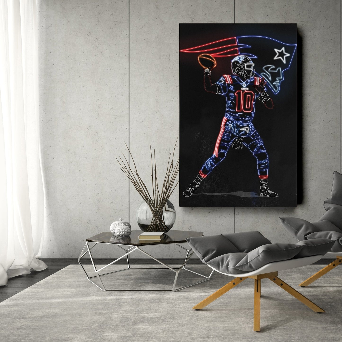 Mac Jones Neon Canvas Art | Patriots Wall Decor