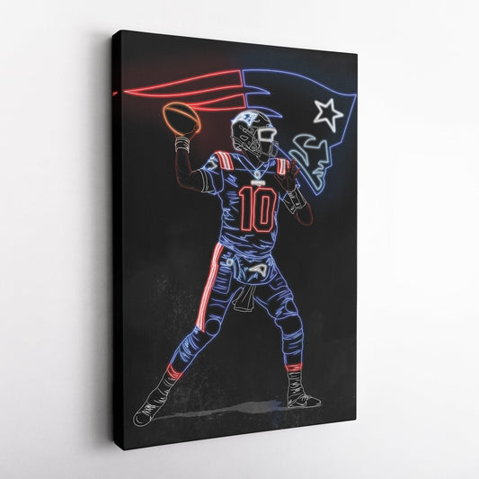 Mac Jones Neon Canvas Art | Patriots Wall Decor