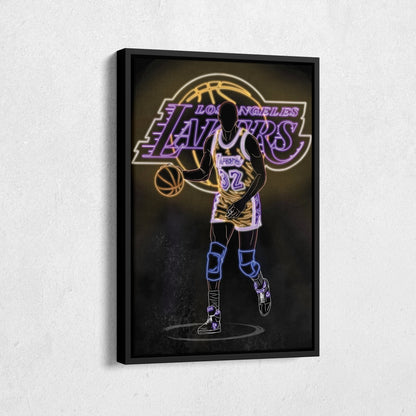 Magic Johnson Neon Canvas Art | Lakers Wall Decor