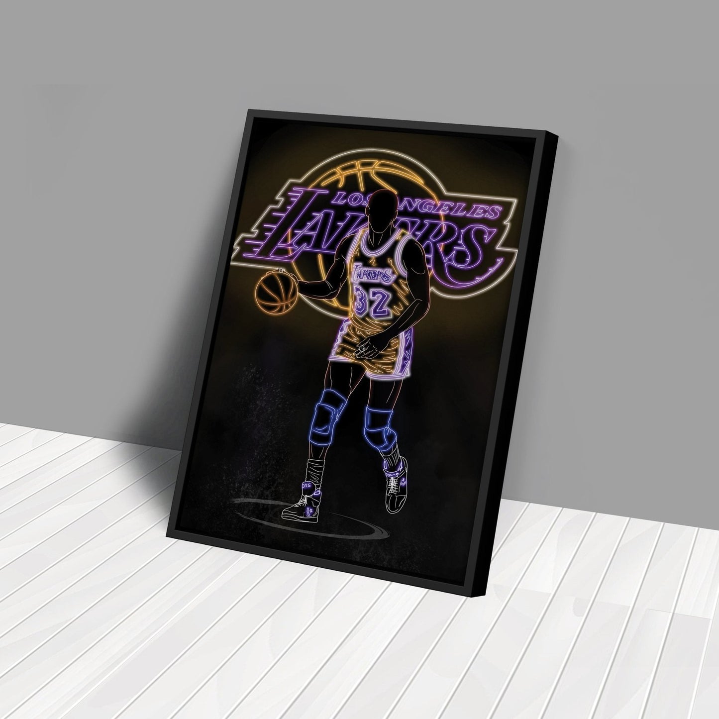 Magic Johnson Neon Canvas Art | Lakers Wall Decor
