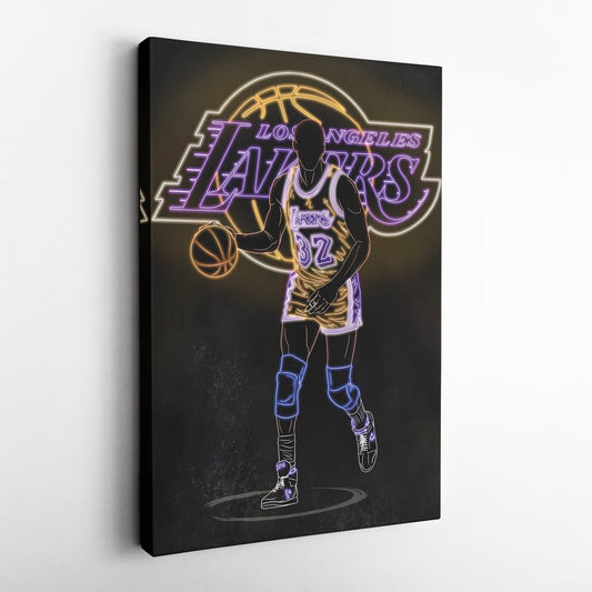 Magic Johnson Neon Canvas Art | Lakers Wall Decor