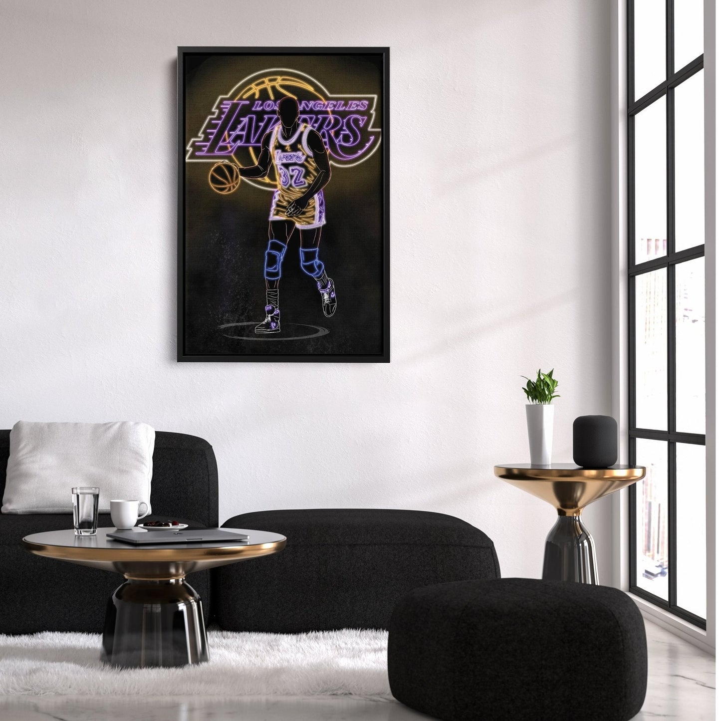 Magic Johnson Neon Canvas Art | Lakers Wall Decor