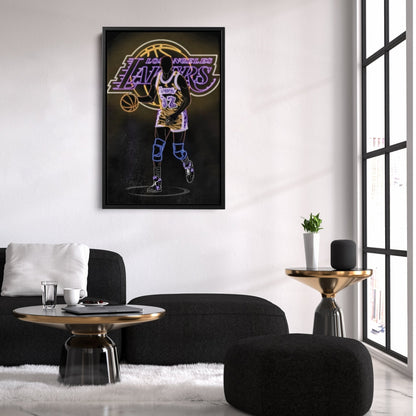 Magic Johnson Neon Canvas Art | Lakers Wall Decor