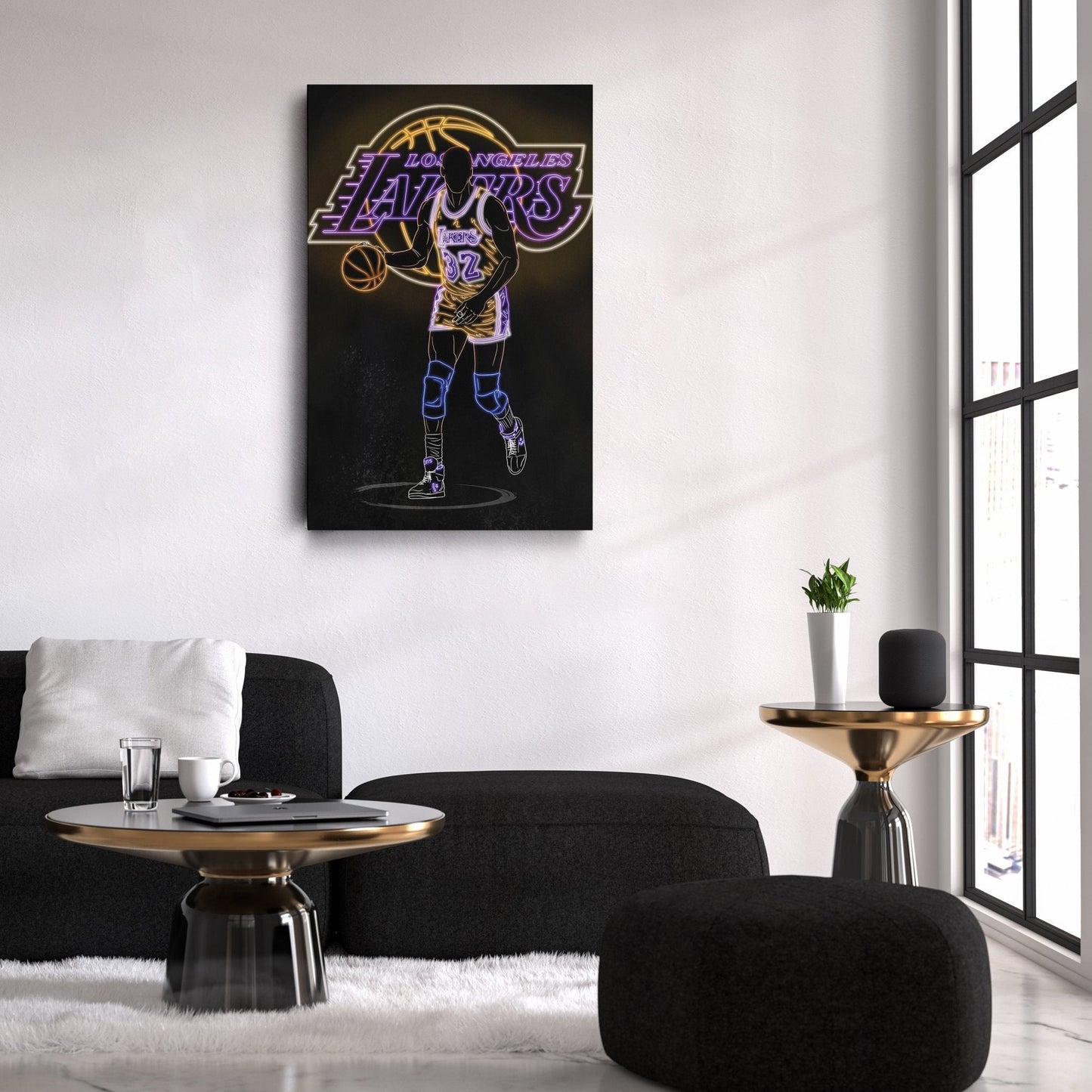 Magic Johnson Neon Canvas Art | Lakers Wall Decor