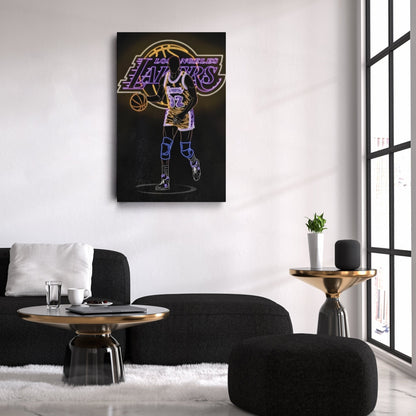 Magic Johnson Neon Canvas Art | Lakers Wall Decor