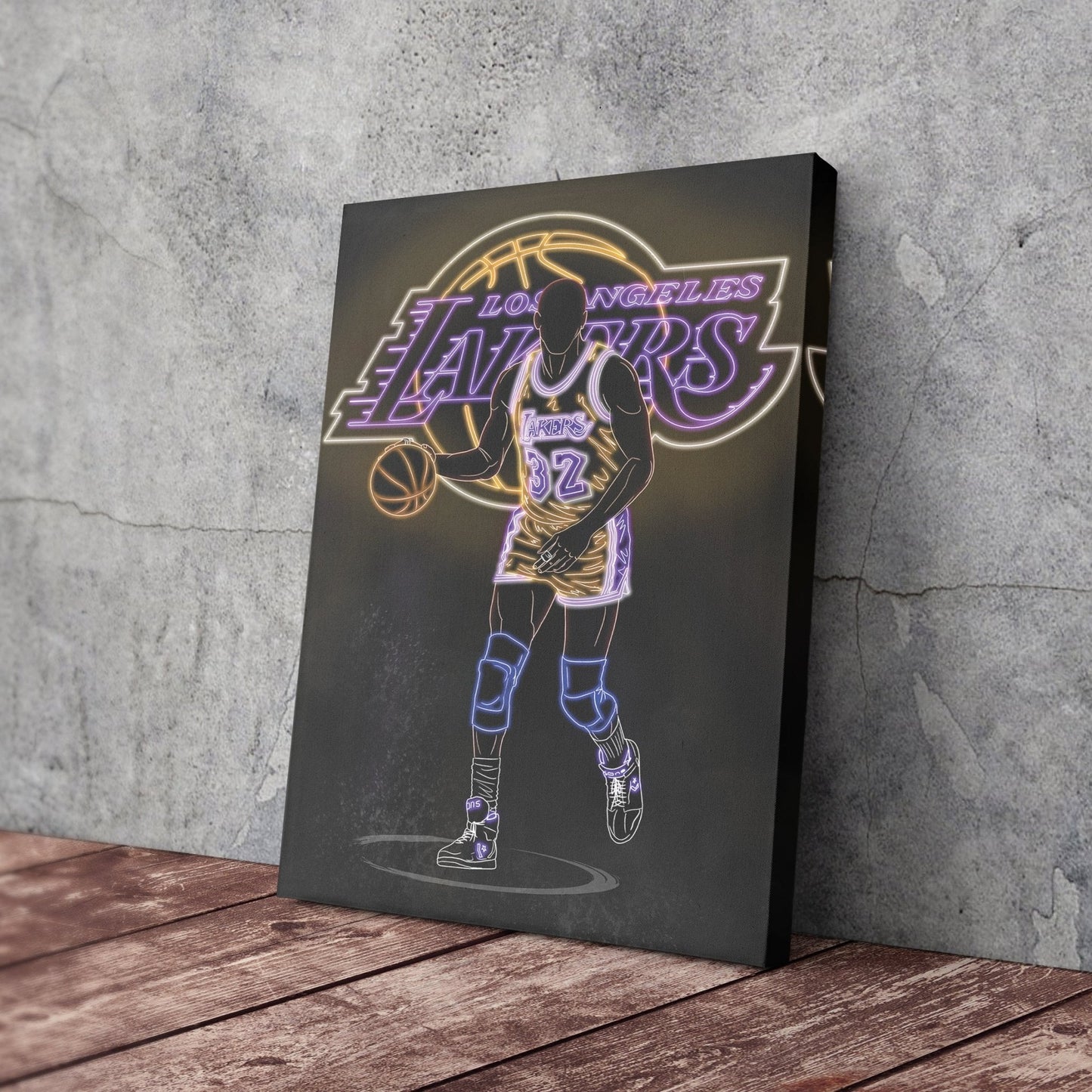 Magic Johnson Neon Canvas Art | Lakers Wall Decor