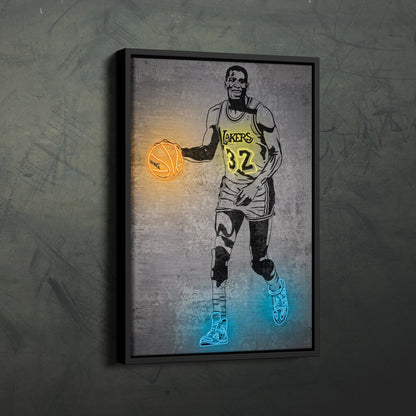Magic Johnson Neon Canvas Art | Modern Wall Decor for Lakers Fans