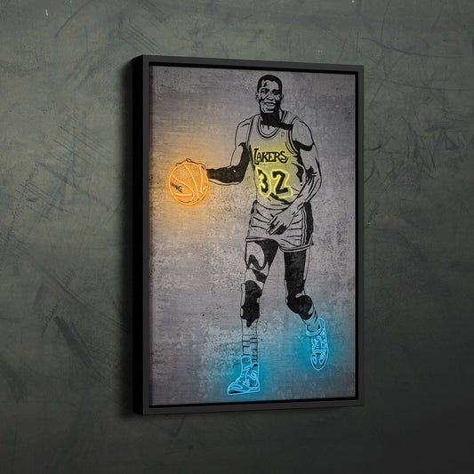 Magic Johnson Neon Canvas Art | Modern Wall Decor for Lakers Fans