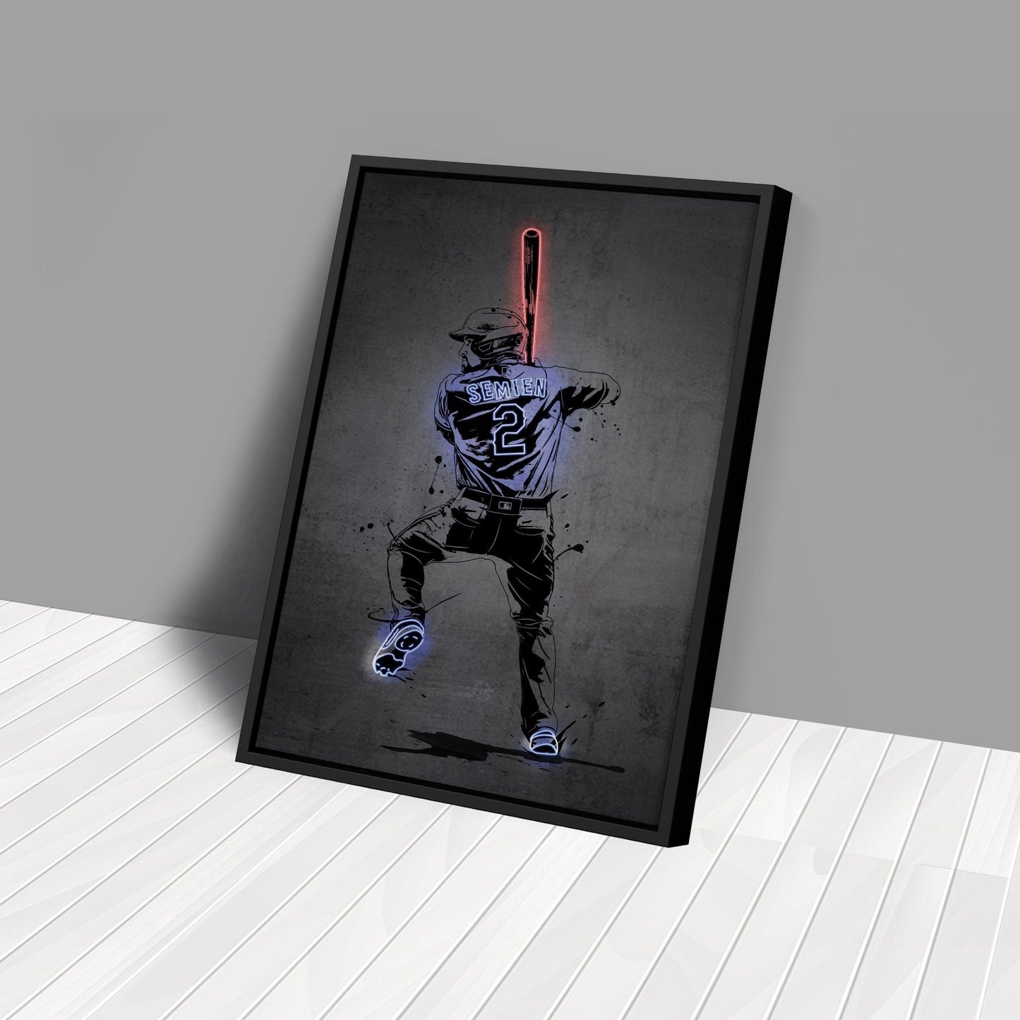 Marcus Semien Neon Canvas Art | Modern Wall Decor for Rangers Fans