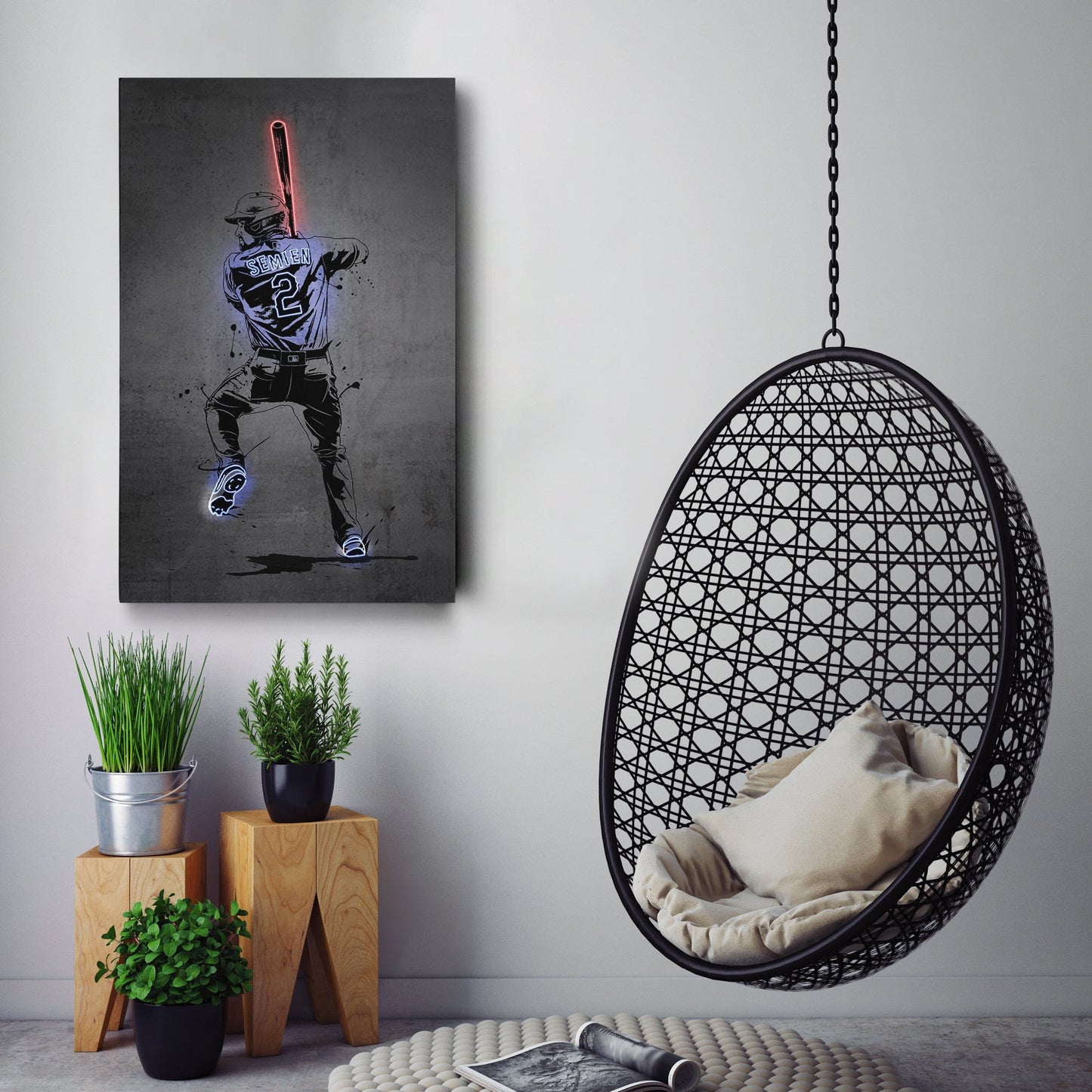 Marcus Semien Neon Canvas Art | Modern Wall Decor for Rangers Fans