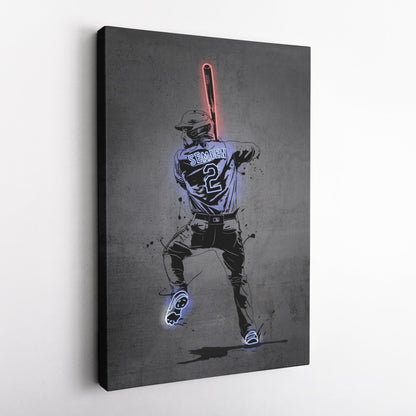 Marcus Semien Neon Canvas Art | Modern Wall Decor for Rangers Fans