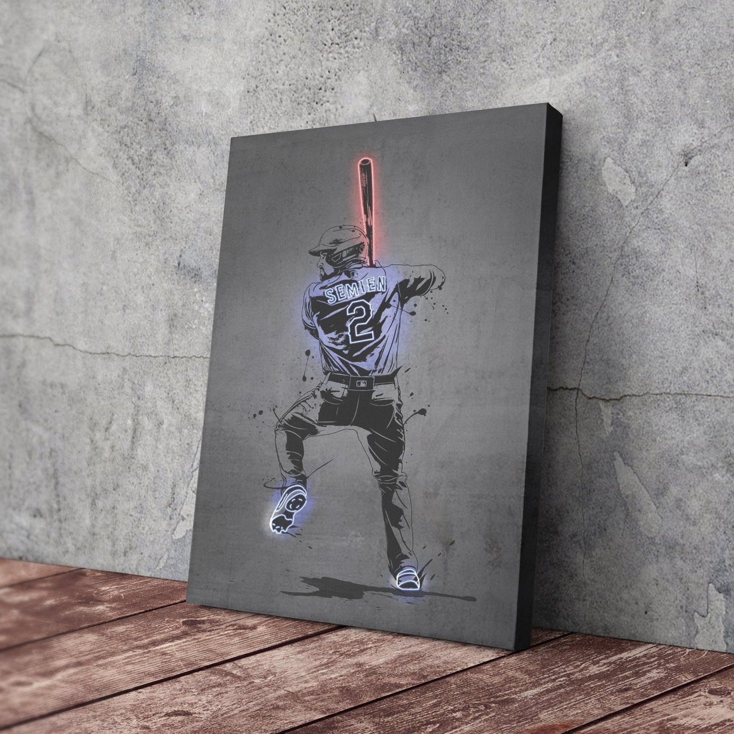 Marcus Semien Neon Canvas Art | Modern Wall Decor for Rangers Fans