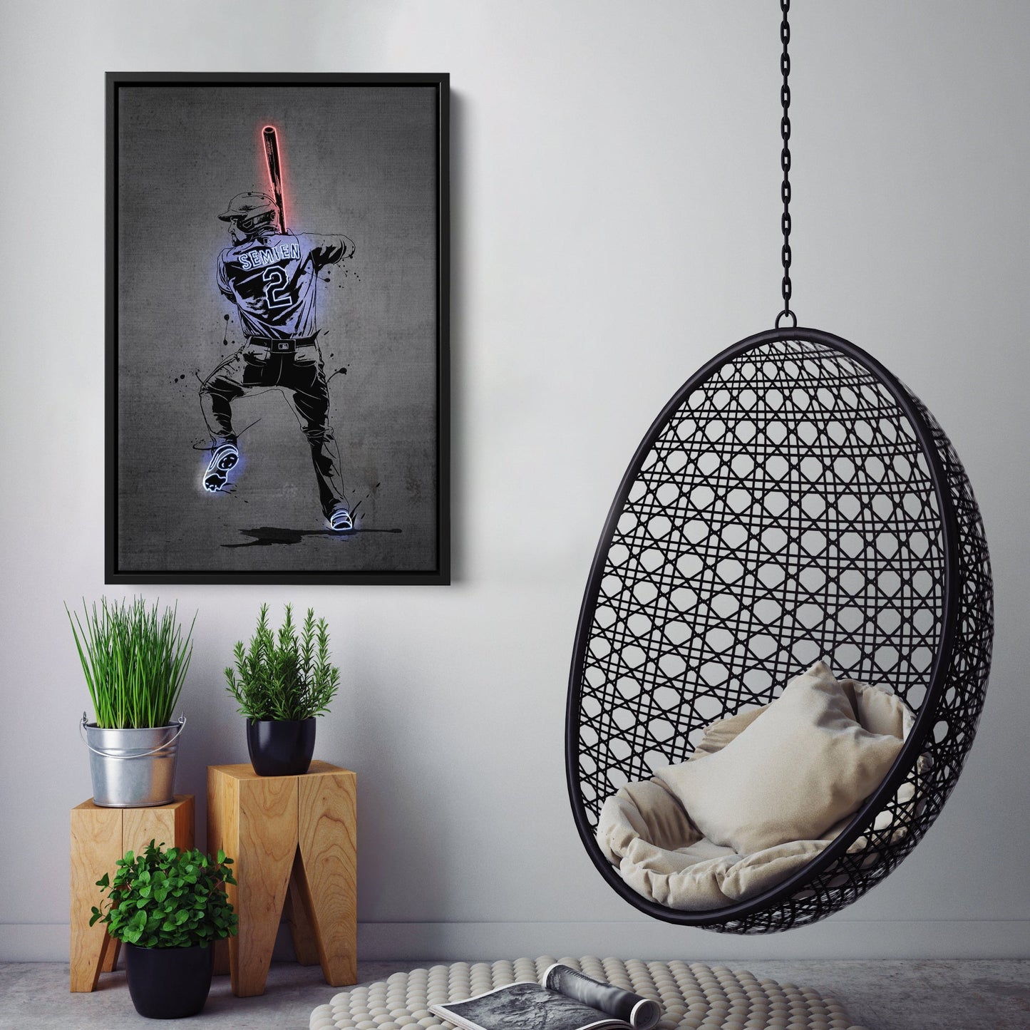 Marcus Semien Neon Canvas Art | Modern Wall Decor for Rangers Fans