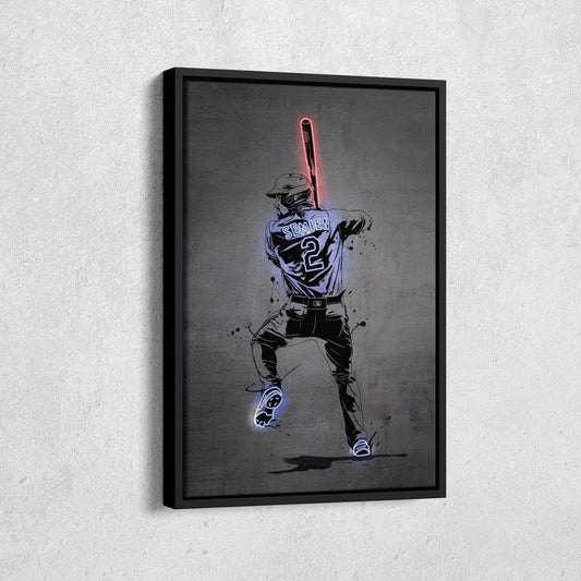 Marcus Semien Neon Canvas Art | Modern Wall Decor for Rangers Fans