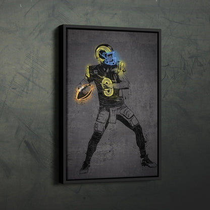 Matthew Stafford Neon Canvas Art | Modern Wall Decor for Rams Fans