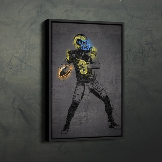 Matthew Stafford Neon Canvas Art | Modern Wall Decor for Rams Fans