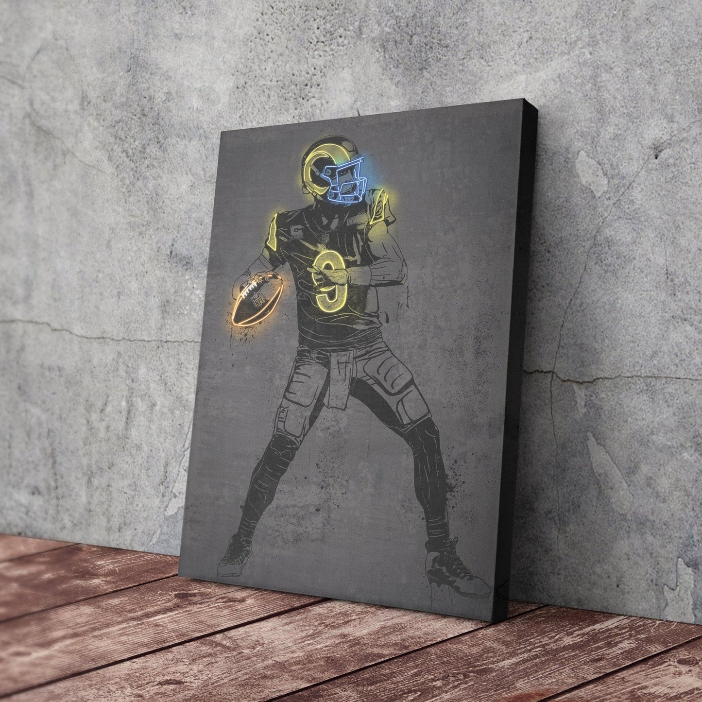Matthew Stafford Neon Canvas Art | Modern Wall Decor for Rams Fans