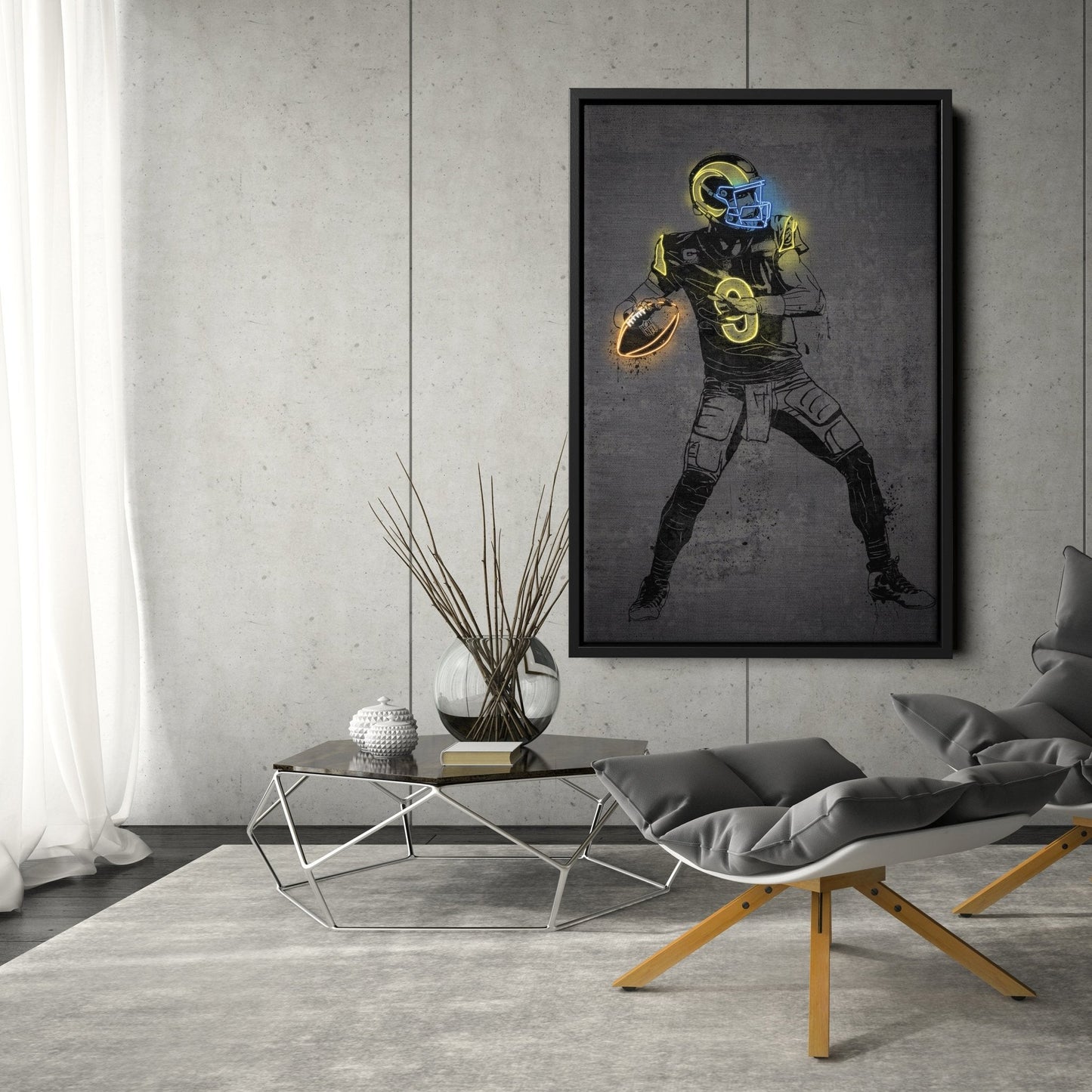 Matthew Stafford Neon Canvas Art | Modern Wall Decor for Rams Fans