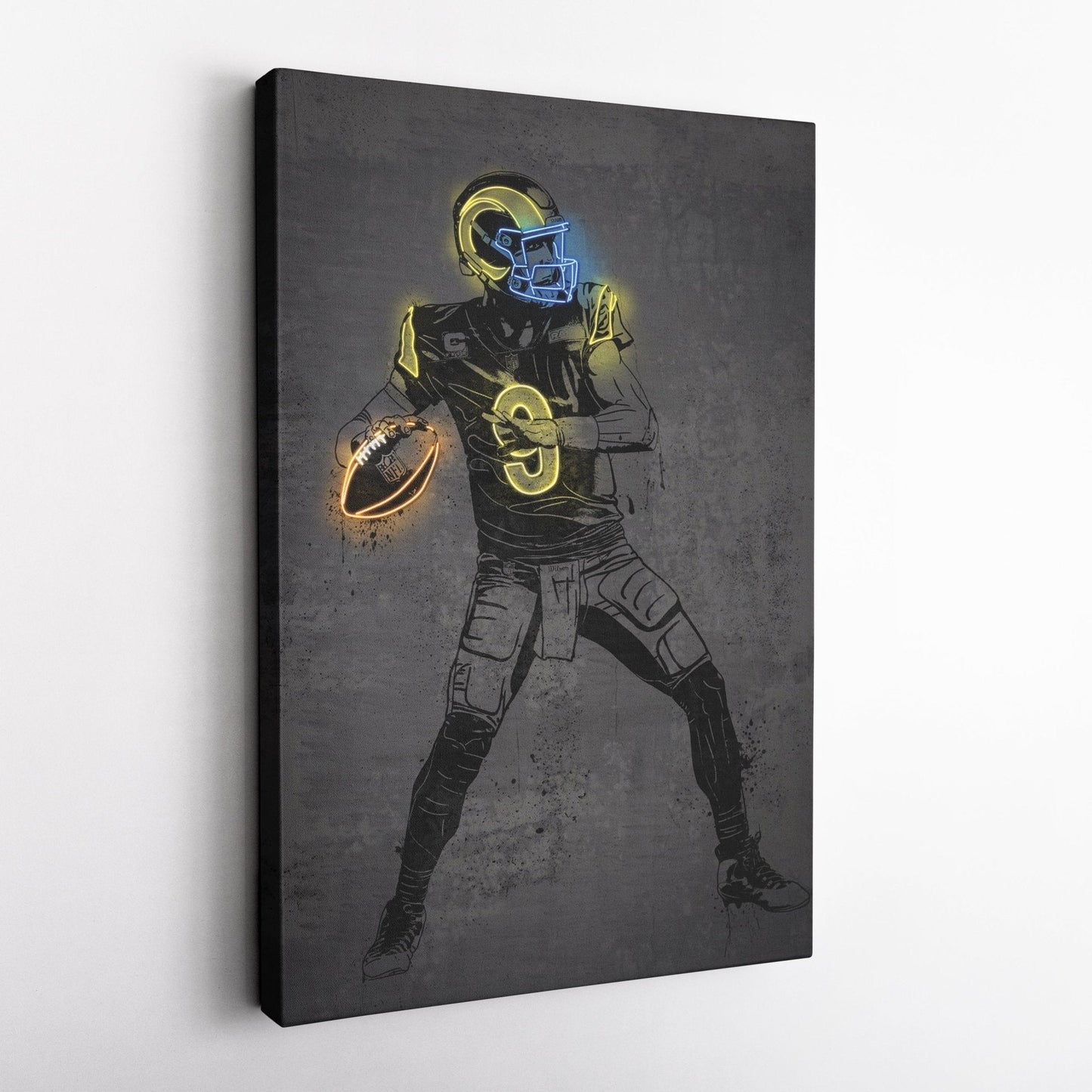 Matthew Stafford Neon Canvas Art | Modern Wall Decor for Rams Fans