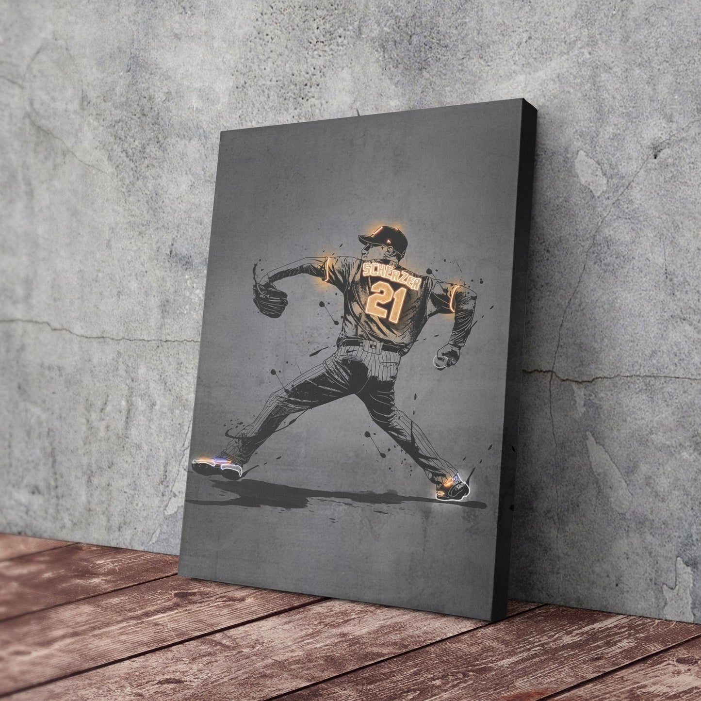 Max Scherzer Neon Canvas Art | Modern Wall Decor for Mets Fans