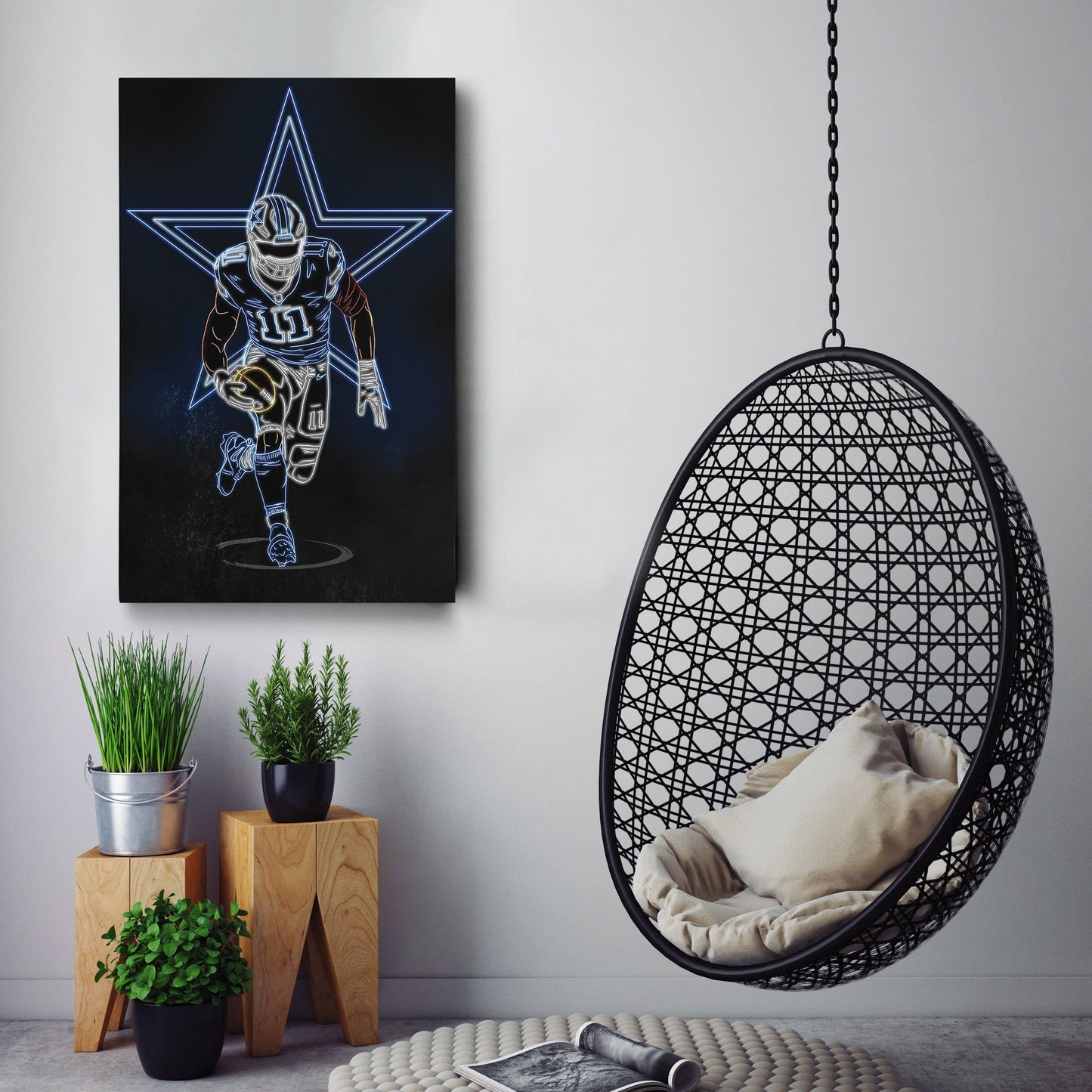 Micah Parsons Neon Canvas Art | Cowboys Wall Decor