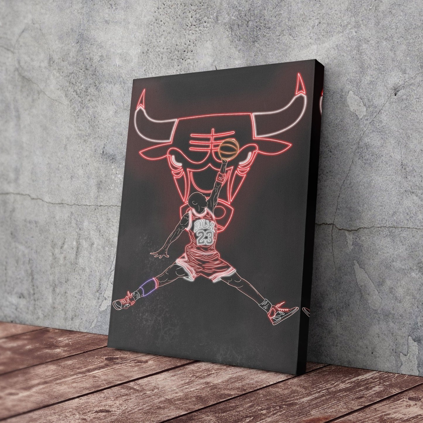 Michael Jordan Neon Canvas Art | Bulls Wall Decor