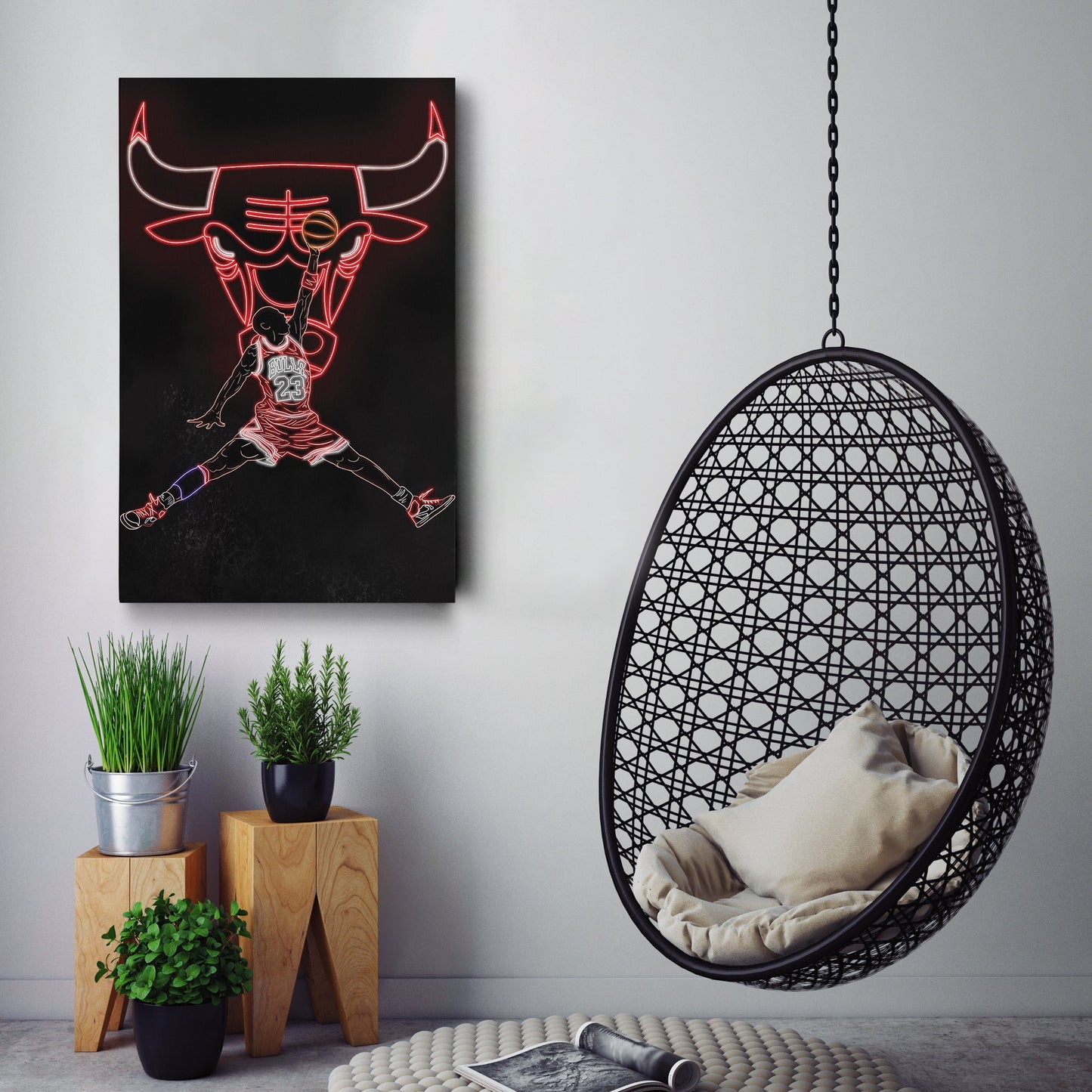 Michael Jordan Neon Canvas Art | Bulls Wall Decor