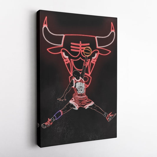 Michael Jordan Neon Canvas Art | Bulls Wall Decor