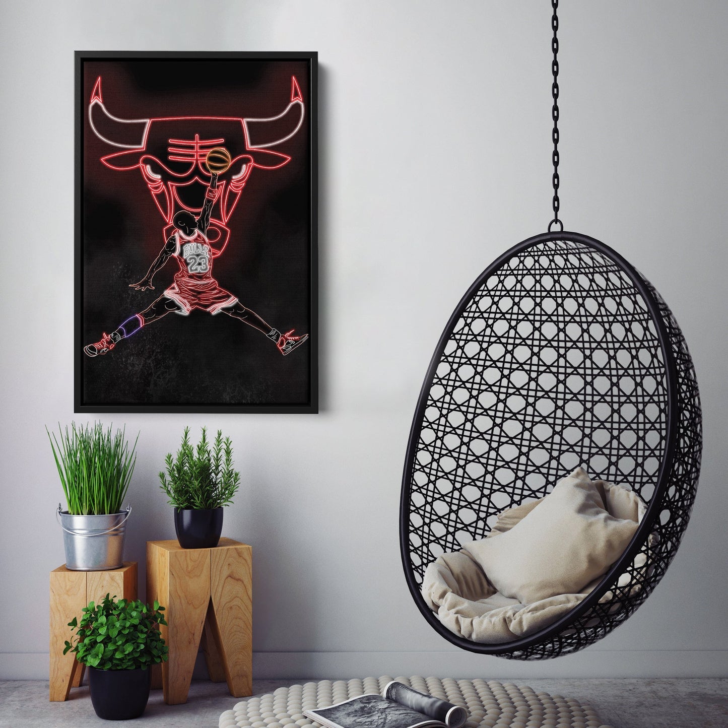 Michael Jordan Neon Canvas Art | Bulls Wall Decor