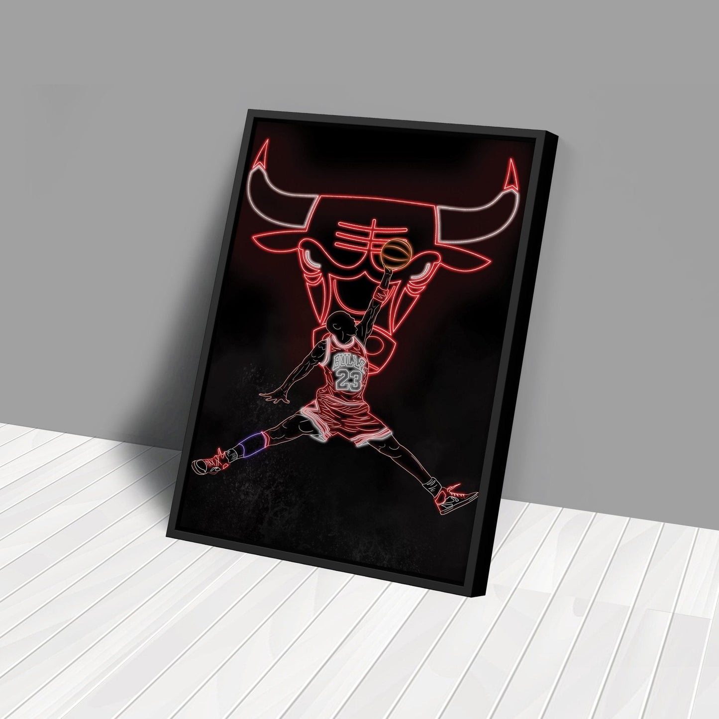 Michael Jordan Neon Canvas Art | Bulls Wall Decor