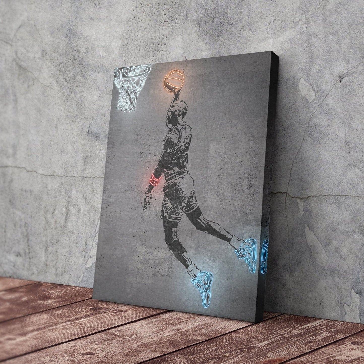 Michael Jordan Neon Canvas Art | Modern Wall Decor for Bulls Fans
