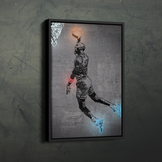 Michael Jordan Neon Canvas Art | Modern Wall Decor for Bulls Fans