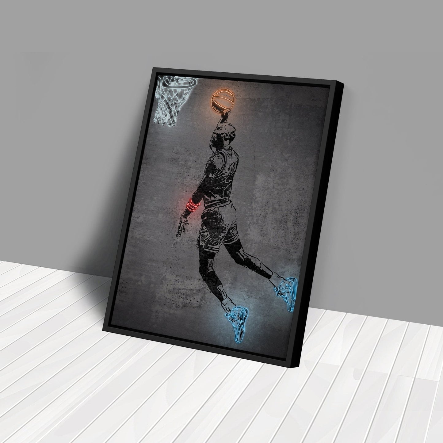Michael Jordan Neon Canvas Art | Modern Wall Decor for Bulls Fans