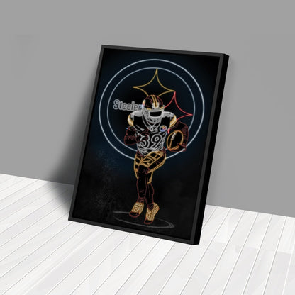 Minkah Fitzpatrick Neon Canvas Art | Steelers Wall Decor