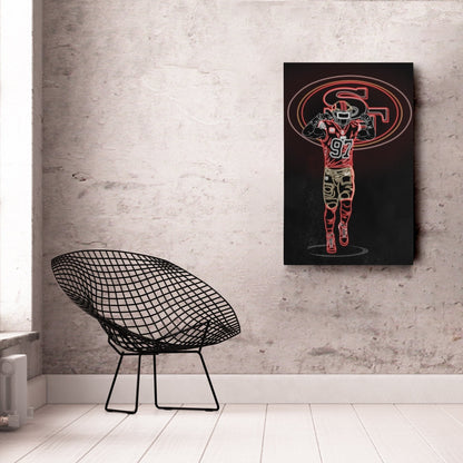 Nick Bosa Neon Canvas Art | 49ers Wall Decor