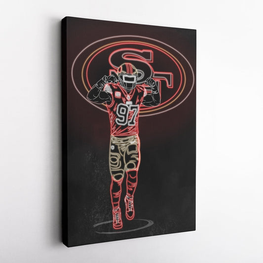 Nick Bosa Neon Canvas Art | 49ers Wall Decor