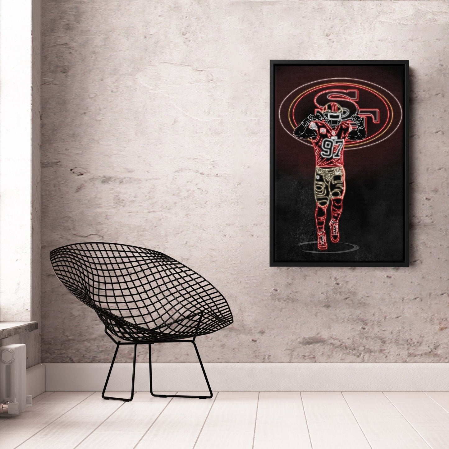 Nick Bosa Neon Canvas Art | 49ers Wall Decor