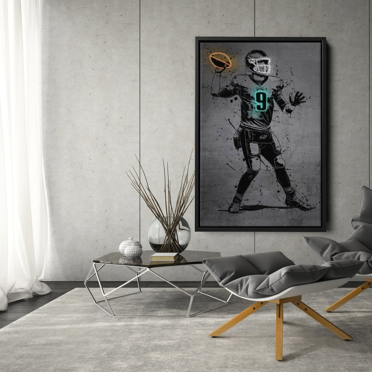 Nick Foles Neon Canvas Art | Modern Wall Decor for Eagles Fans