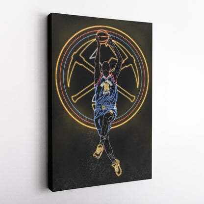 Nikola Jokić Neon Canvas Art | Nuggets Wall Decor