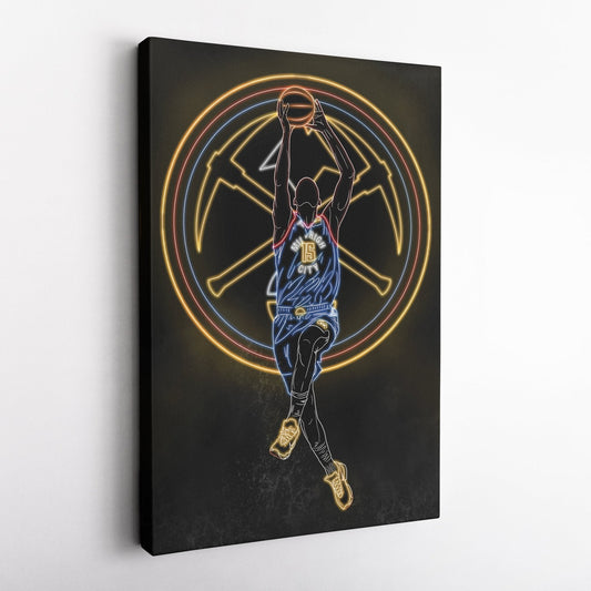 Nikola Jokić Neon Canvas Art | Nuggets Wall Decor